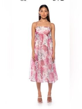Storia pink floral midi length baby doll dress Small